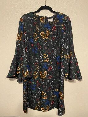 Calvin Klein Black Floral Bell-Sleeve Shift Dress, Size 14